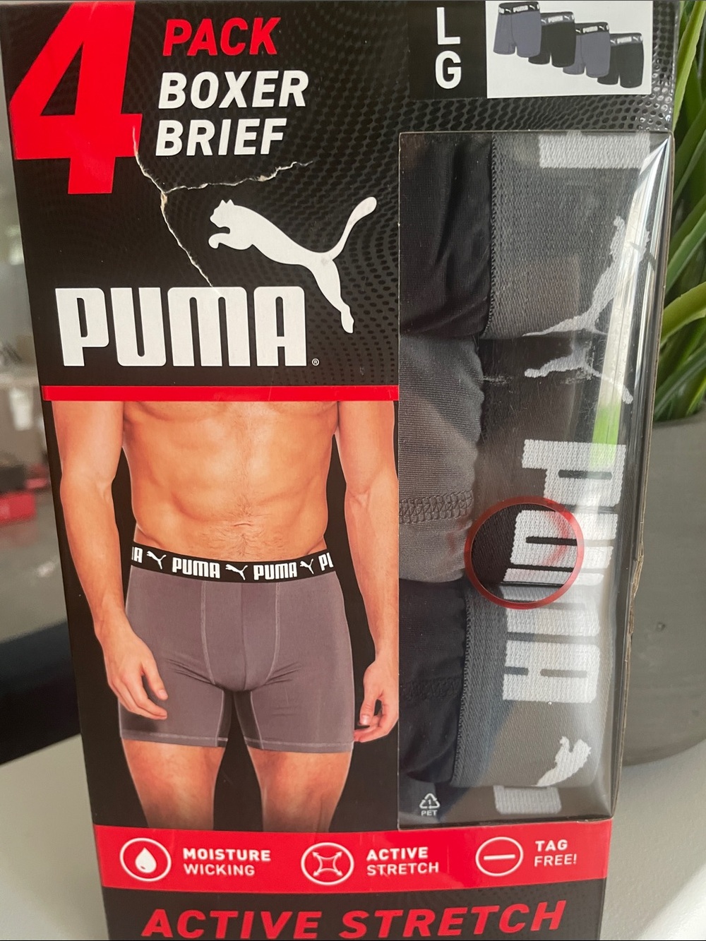PUMA Men’s 4-Pack Active Stretch Boxer Briefs – Gray & Black